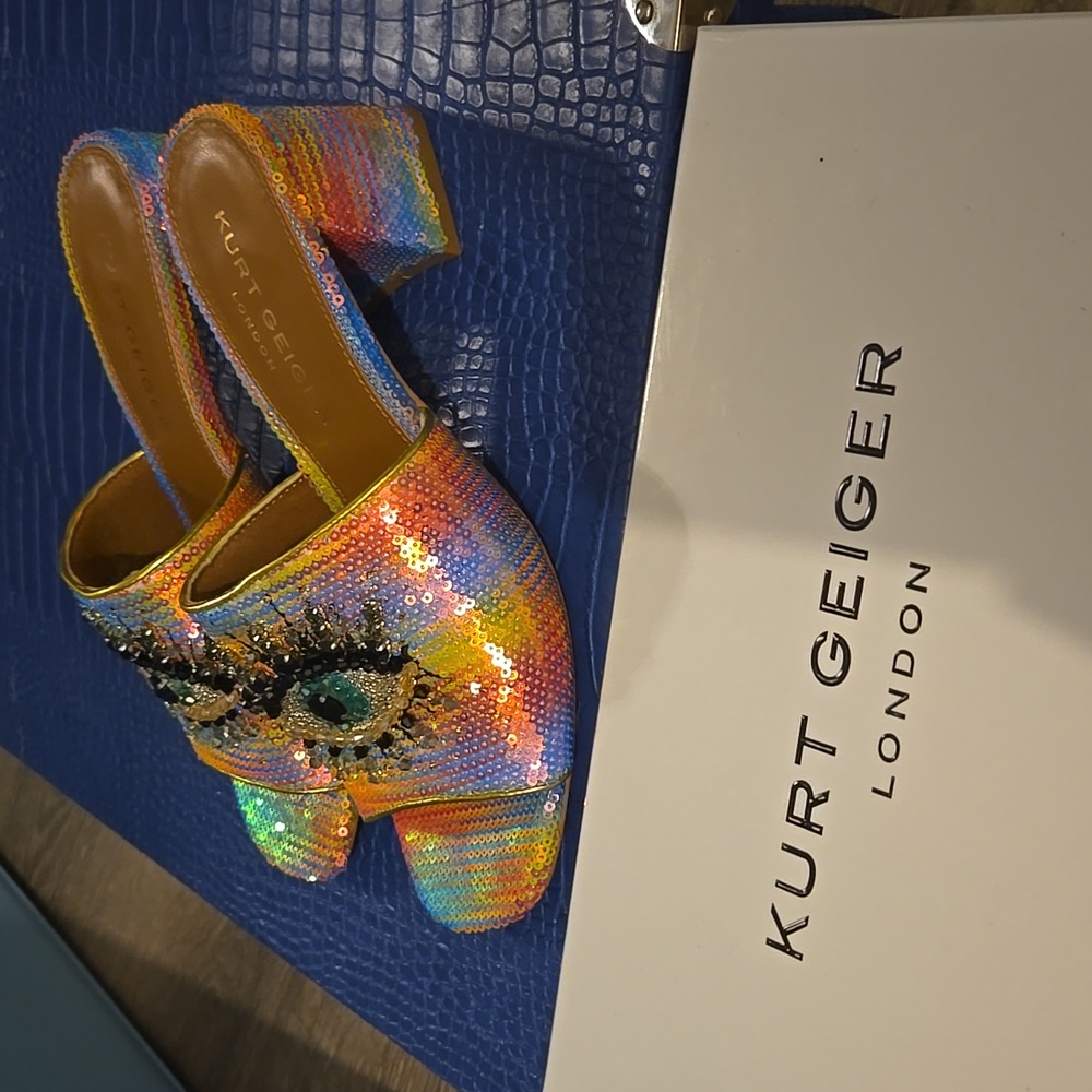 New Kurt Geiger London Women's Multicolor Sequin Slide Sandals. Size 38.5. - Picture 8 of 8